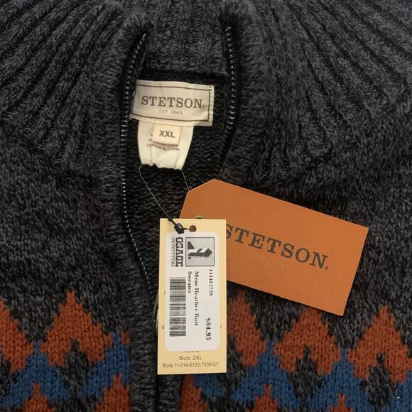 STETSON Sweater Cardigan Full Zip Mock Neck Western Navajo Cotton Wool NWT - Picture 11 of 14